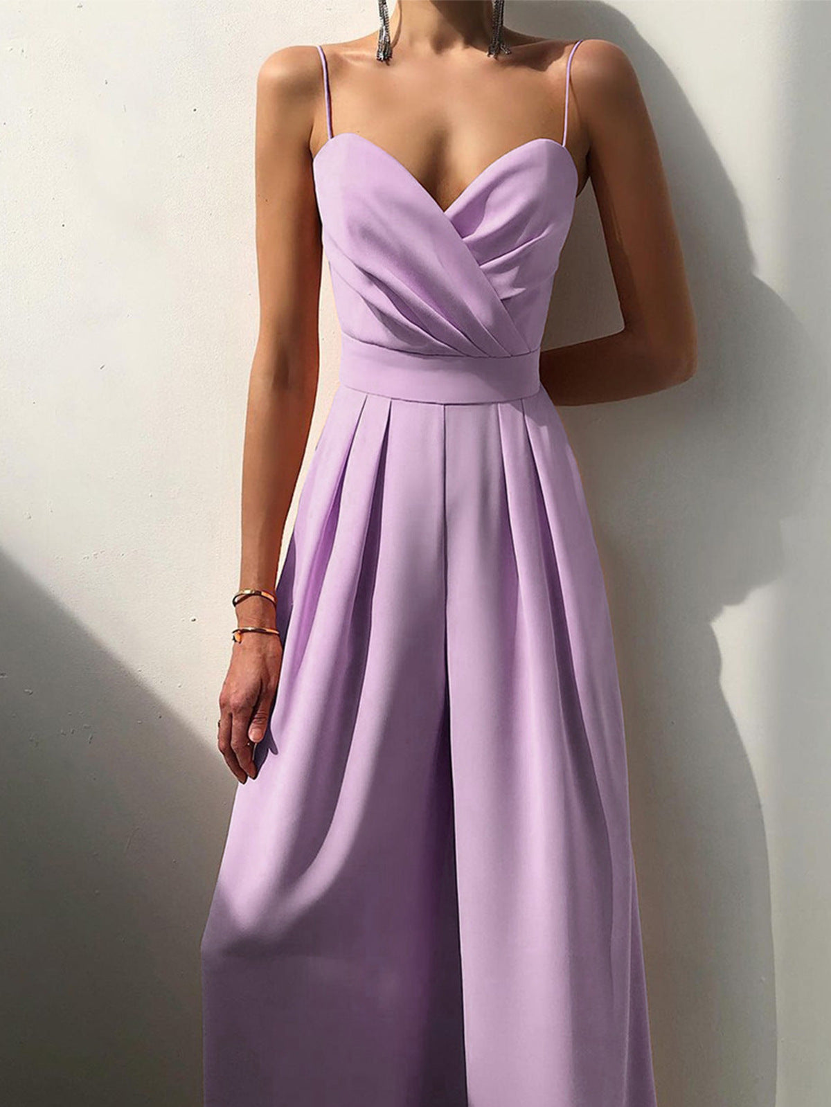 Mono plisado elegante de color sólido a la moda para mujer