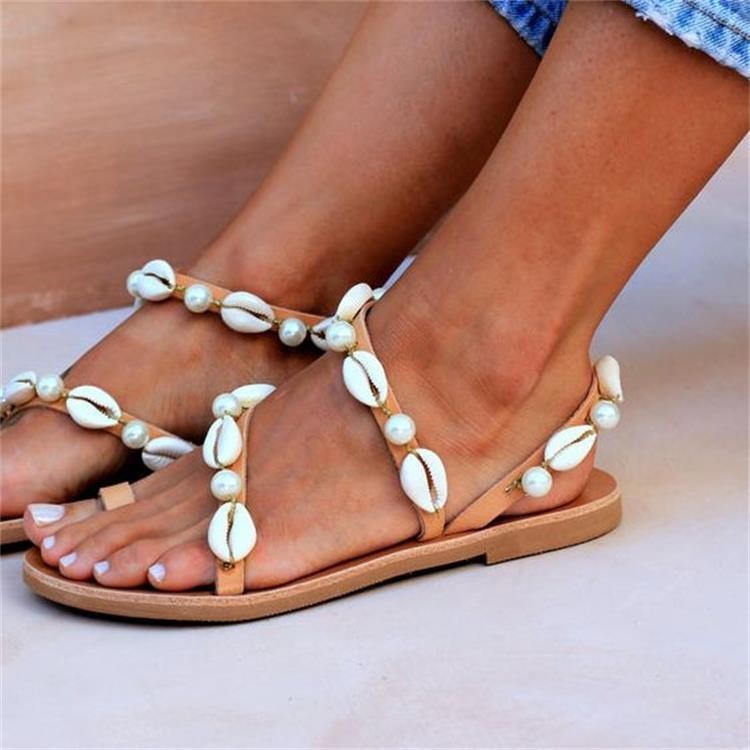 Sandales coquillages pour femmes, style bohème, décontractées, pour l'été et les vacances