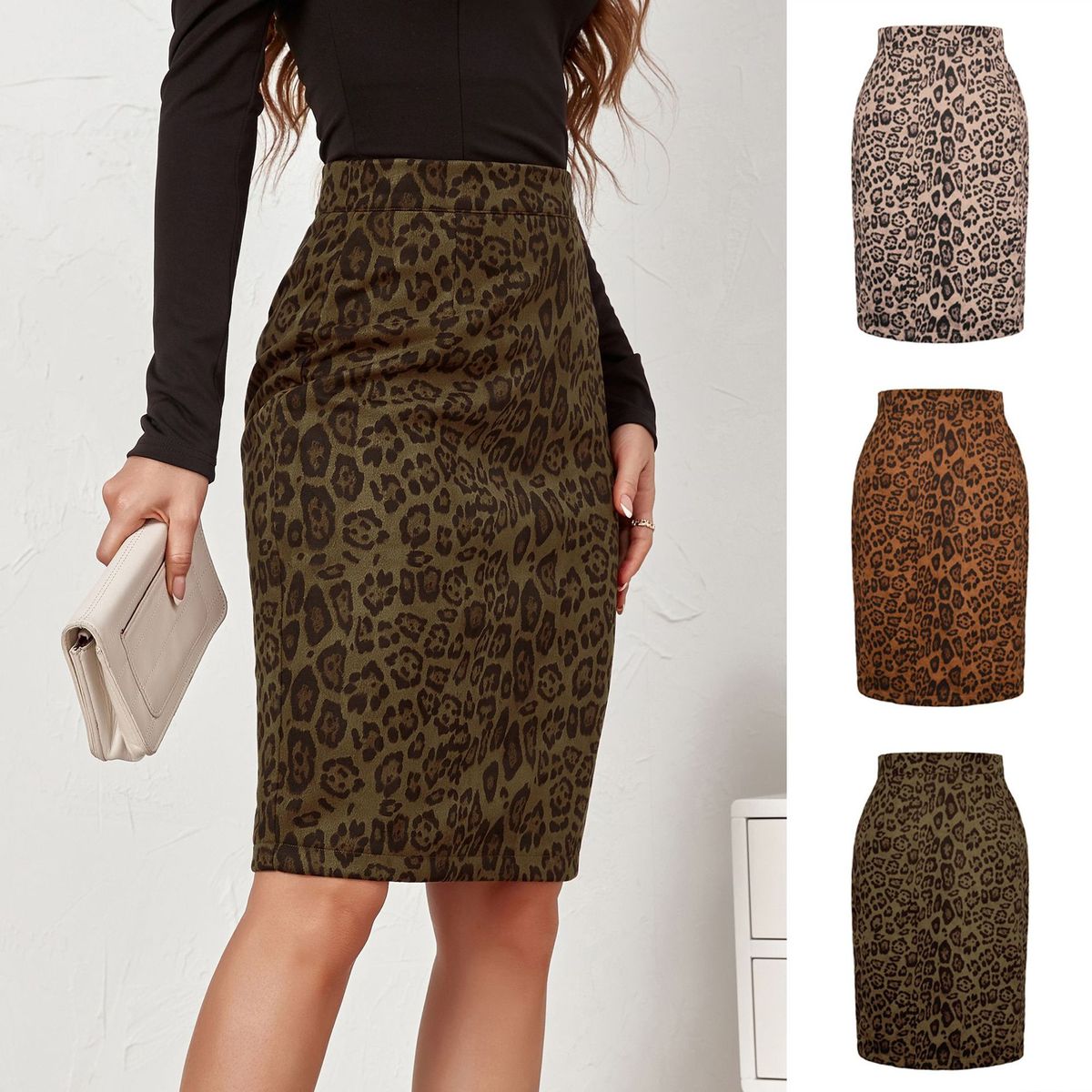 Falda sexy de ante con estampado de leopardo para mujer en varios colores