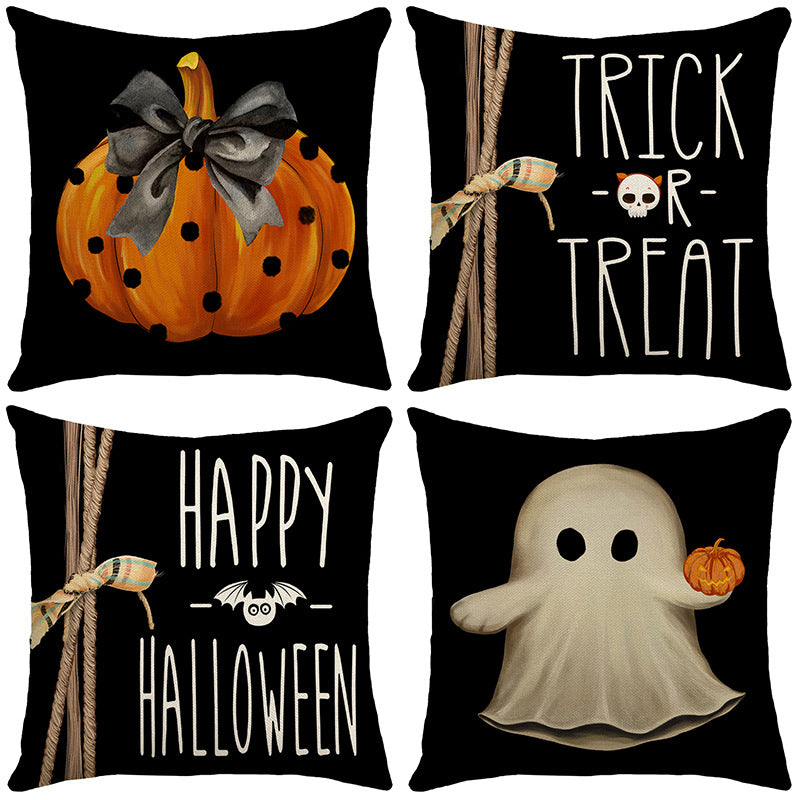 Halloween Cartoon Ghost Pumpkin Print Sofa Cushion Cover
