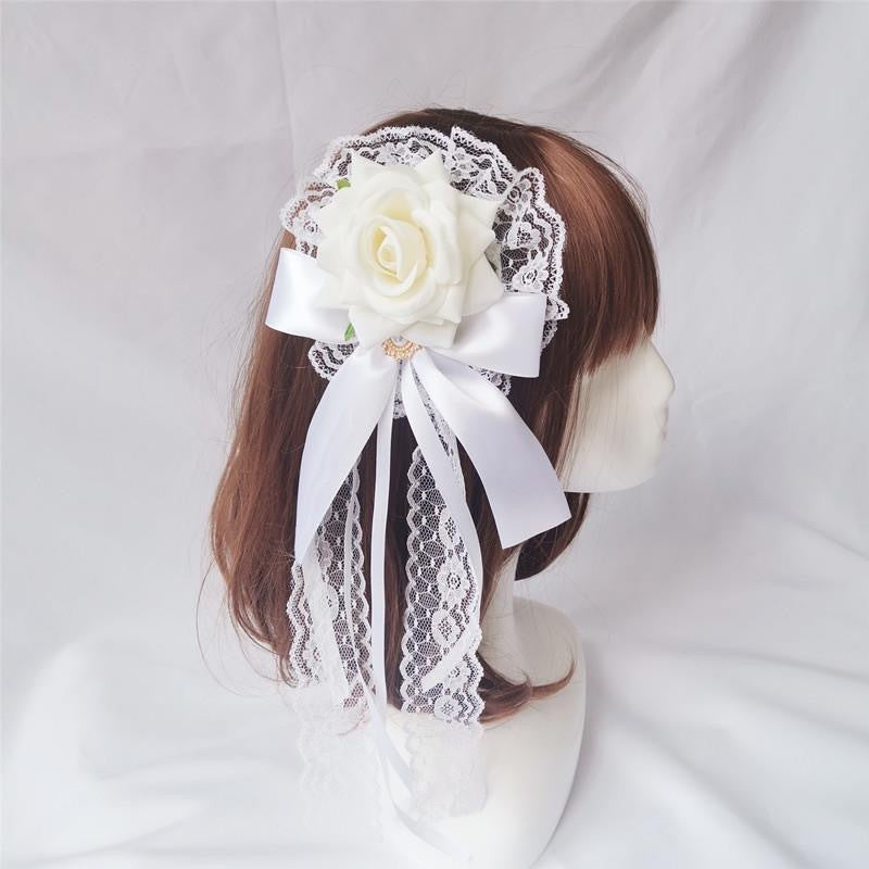 Accessoires pour cheveux en velours et dentelle rose style gothique Lolita