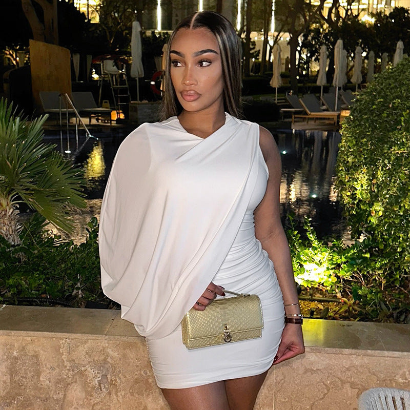 Women Fashion Sexy Asymmetric Solid Color Dress