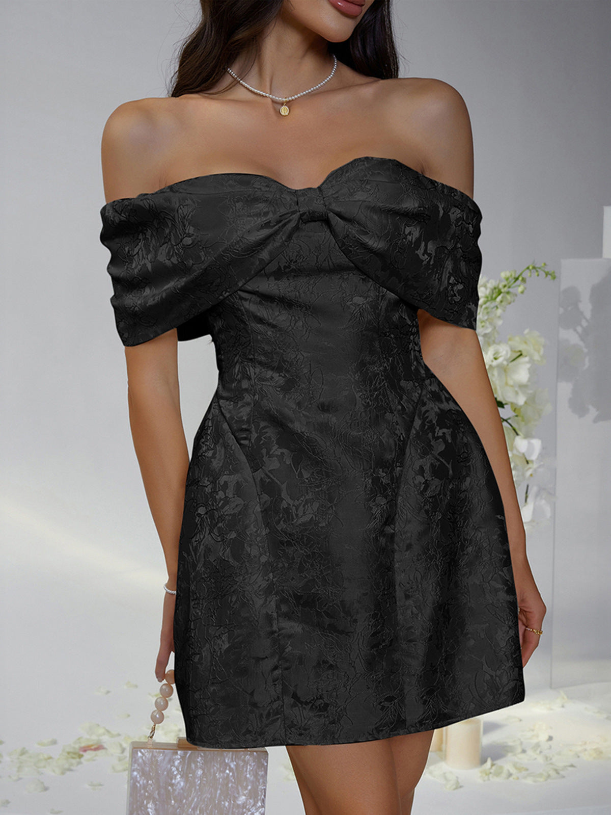 Elegant Solid Color Bowknot Off Shoulder Dress