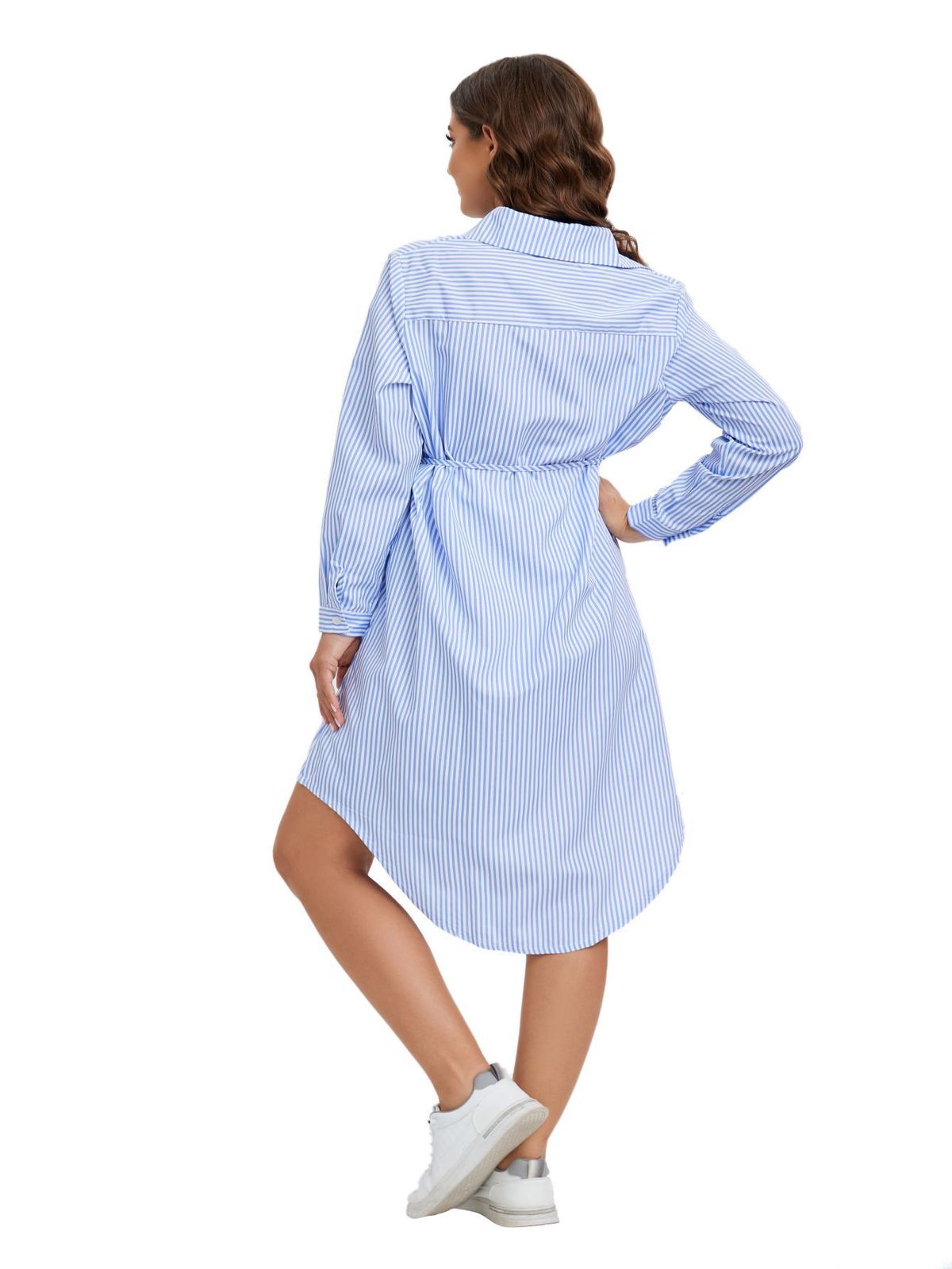 Vestido informal de manga larga con solapa y rayas para mamás