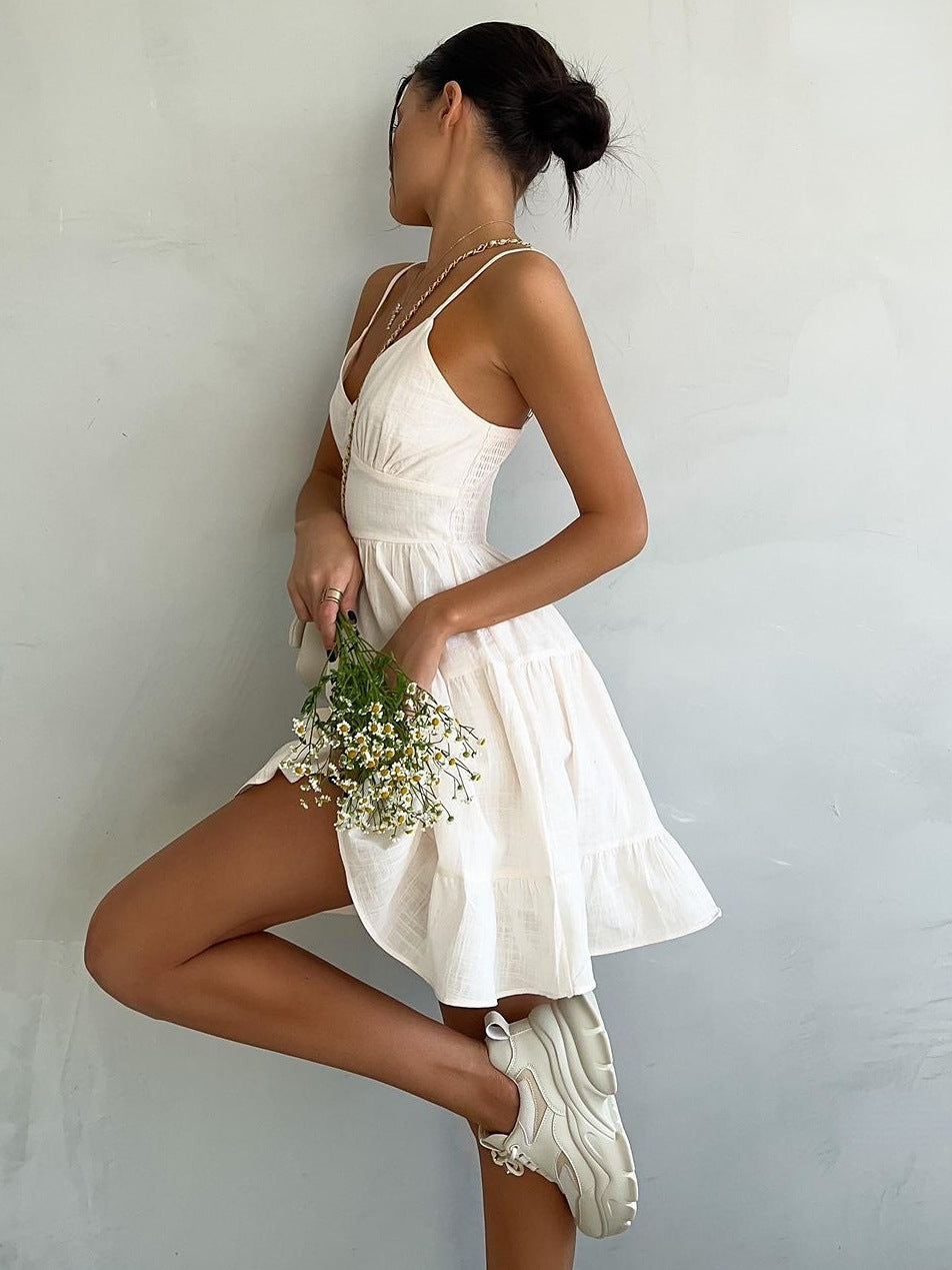 Robe moulante sans manches en coton à taille haute pour femme