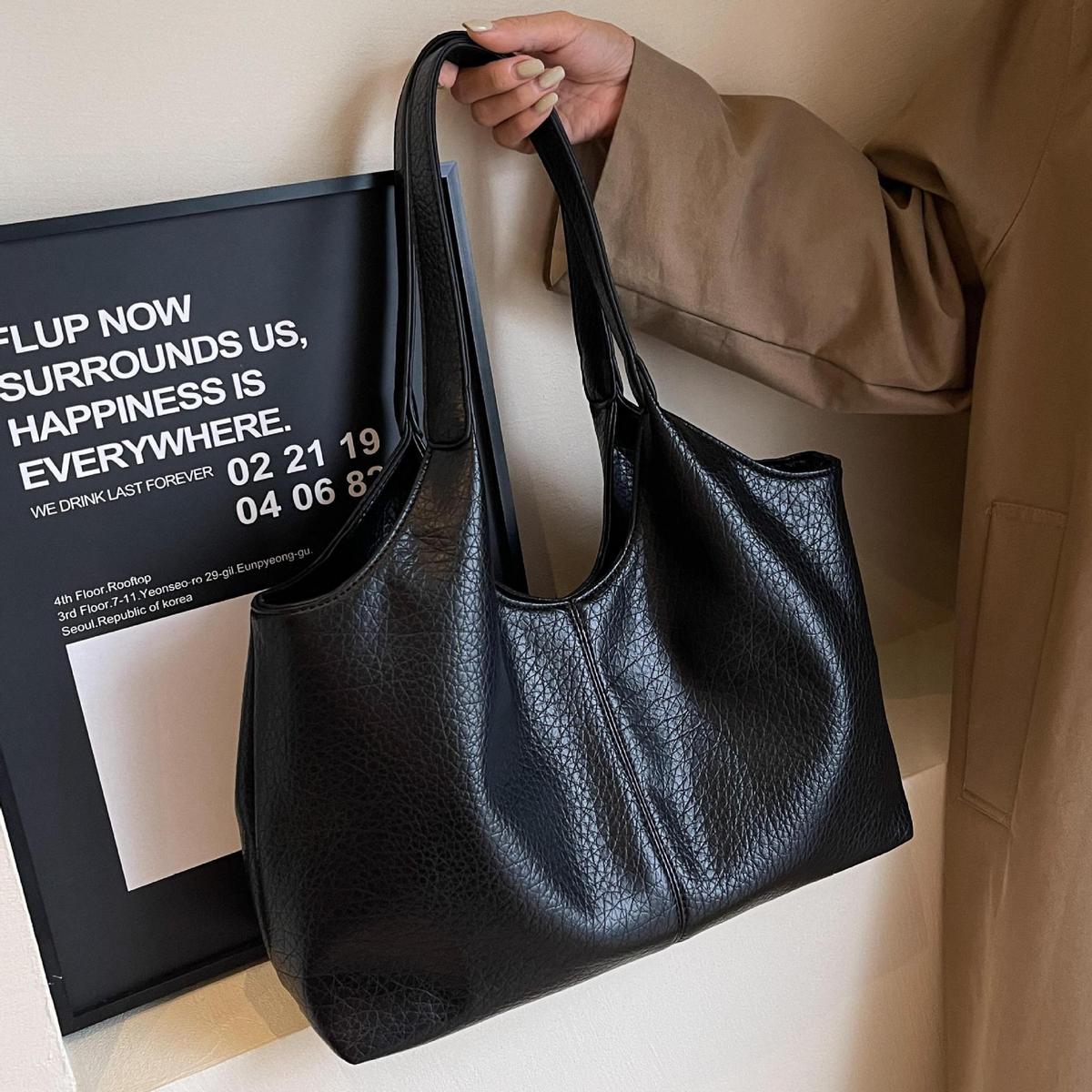 Sac fourre-tout décontracté simple de grande capacité pour femme, couleur unie