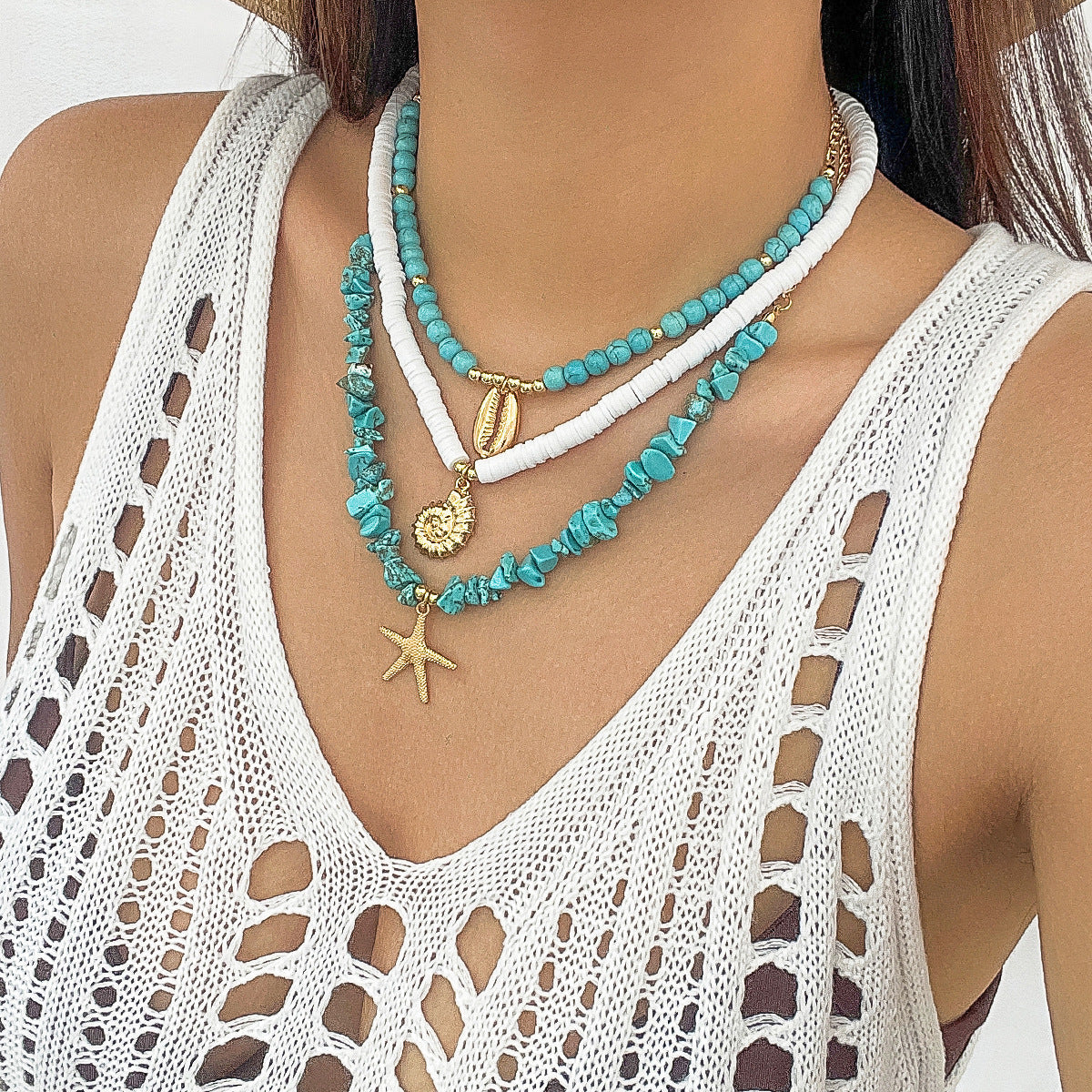 Collar de turquesa con concha estilo marinero informal bohemio