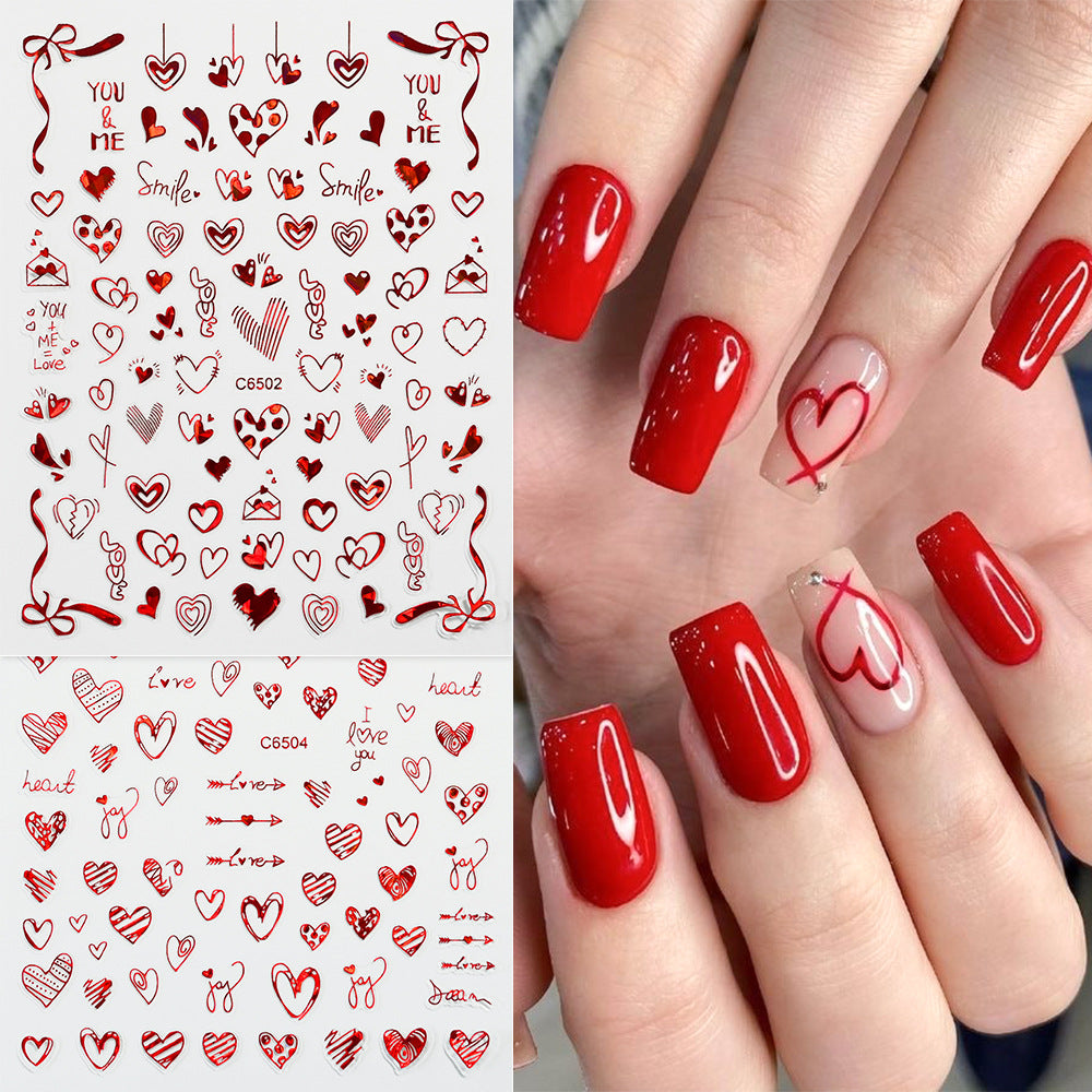 Autocollants pour ongles Love Laser Red pour la Saint-Valentin