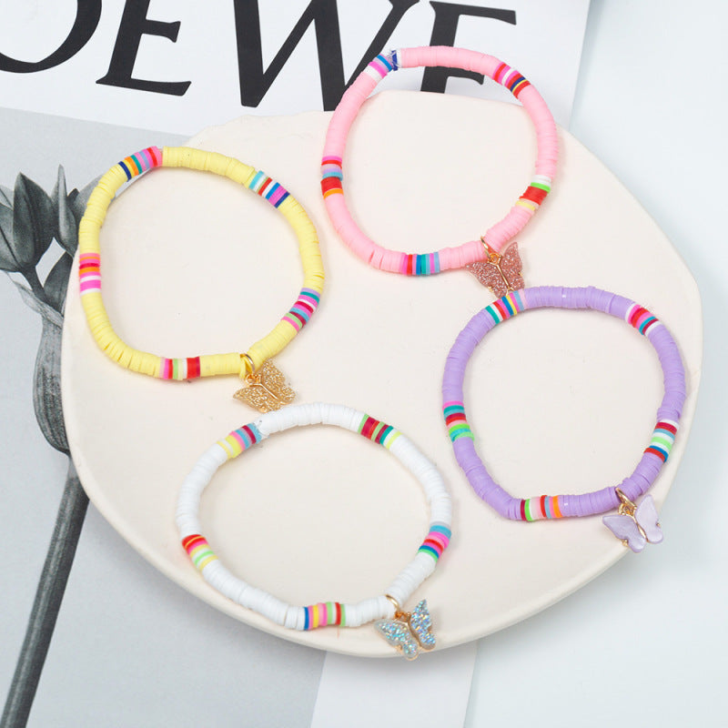 Bohemian Multicolor Butterfly Polymer Clay Bracelet
