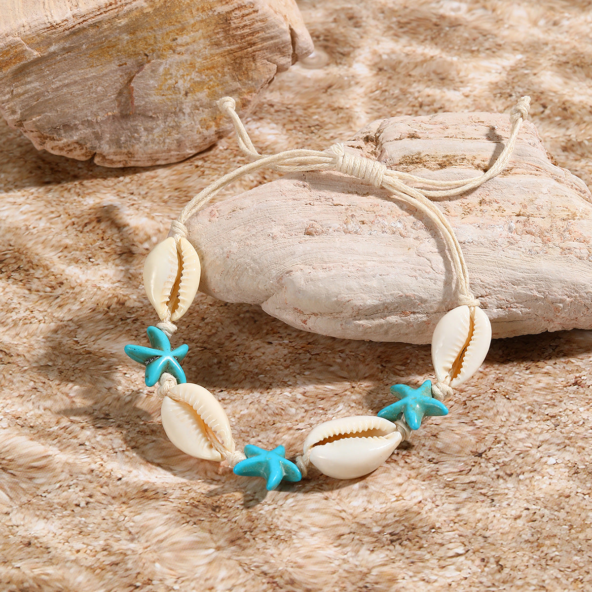 Women Fashion Boho Woven Knot Natural Shell Bracelet