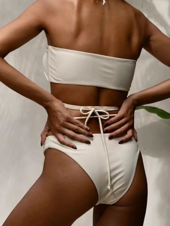 Women Fashion Sexy Solid Color Beads Bikini Swimsuit