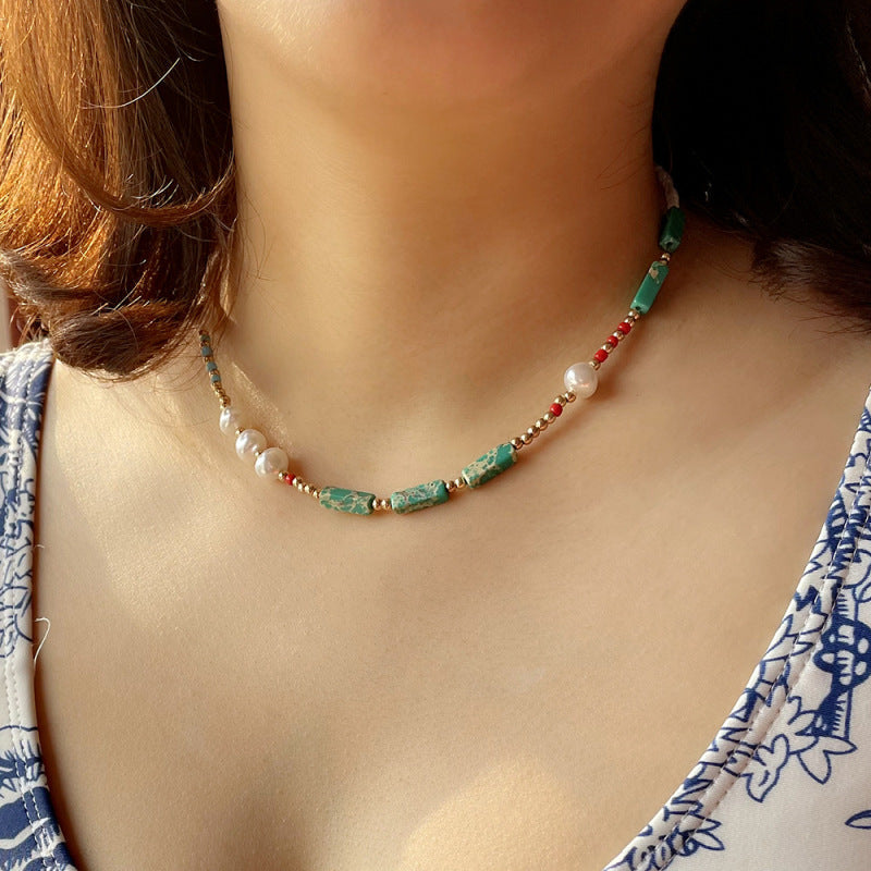 Collar de ágata de verano con perlas de estilo bohemio