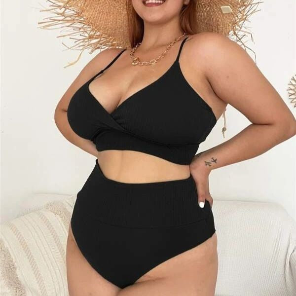 Bikini sexy grande taille à la mode pour femmes, couleur unie