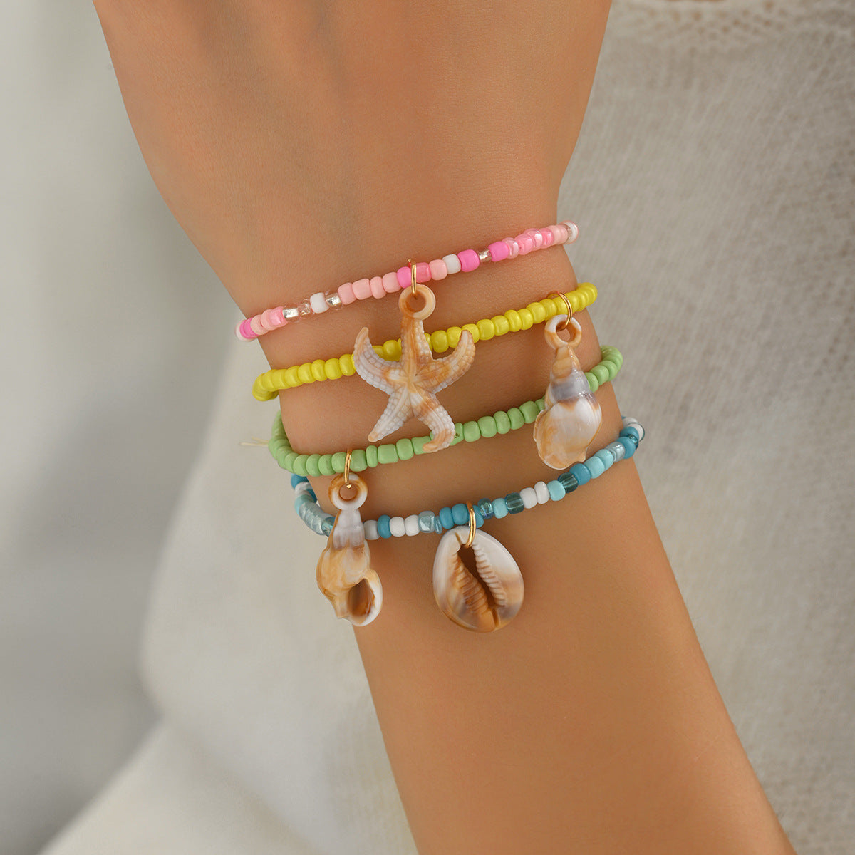 Multicolor Bohemian Mi Zhu Starfish Shell Sea Bracelet Set