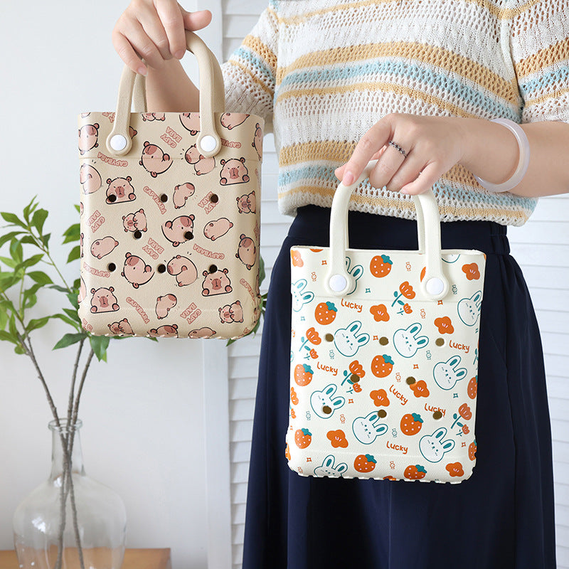 Sac à trou imprimé dessin animé tendance, sac en gelée EVA pour femmes et enfants