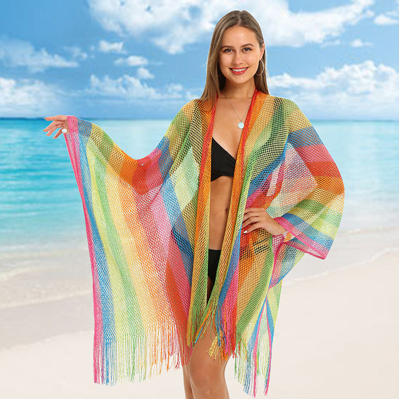 Women Sexy Stripe Tassel Cover-Ups