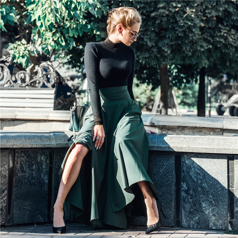 Falda elegante de cintura alta con cordones y color liso para mujer