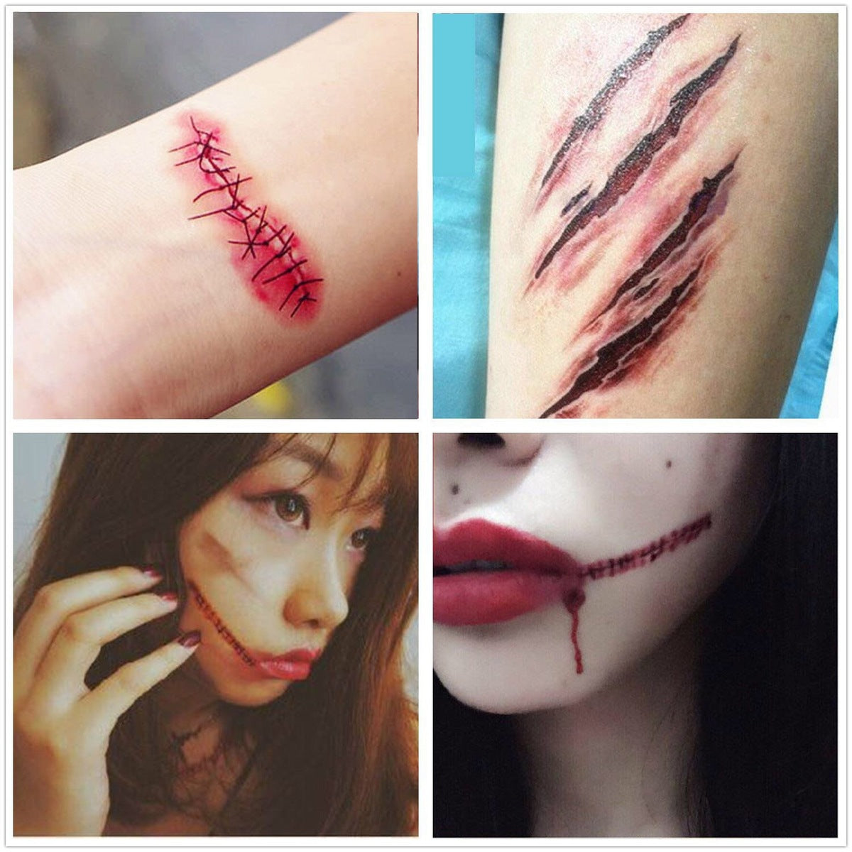 Tatuaje de cicatriz de cuchillo con herida falsa, divertido y de terror para Halloween
