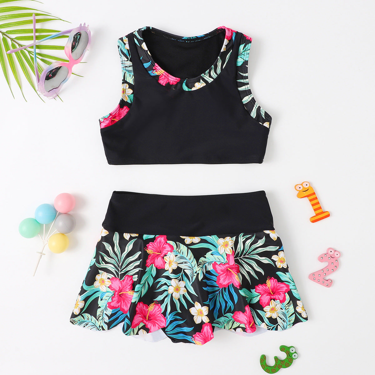 Faldas sin mangas con estampado floral bonito de moda para niña