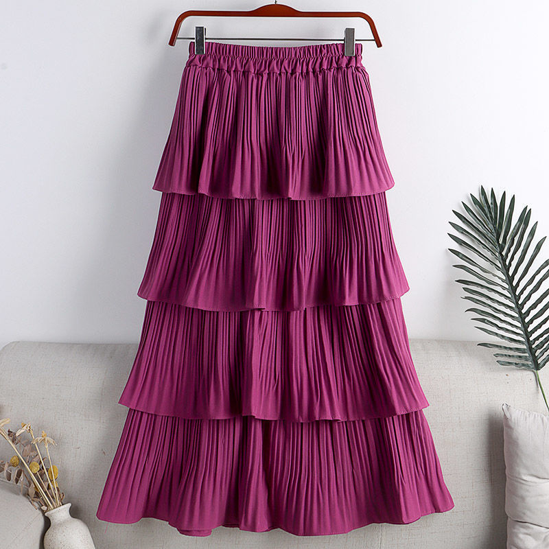 Women Casual Ruffle Chiffon High Waist Skirt Fashion