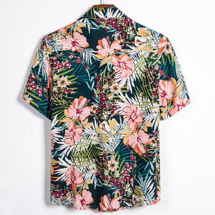 Camisa informal de verano con estampado de flores pequeñas para hombre