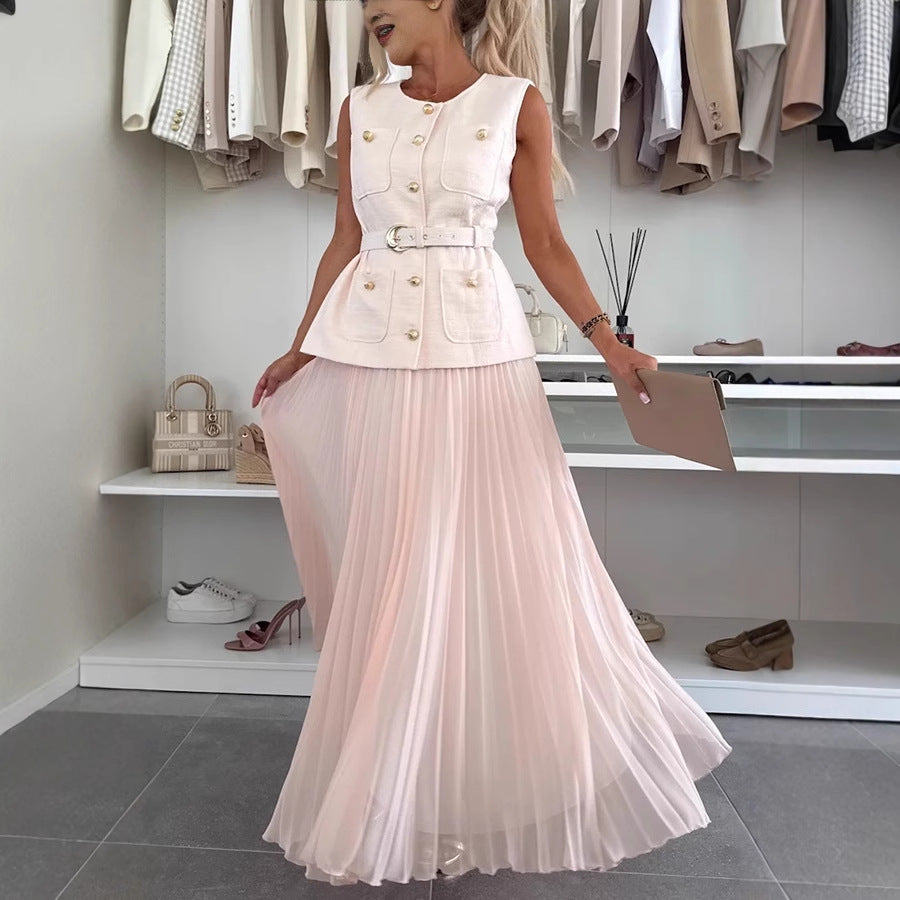 Women Sleeveless Vest and Skirt Two-Piece Set - Polyester Style