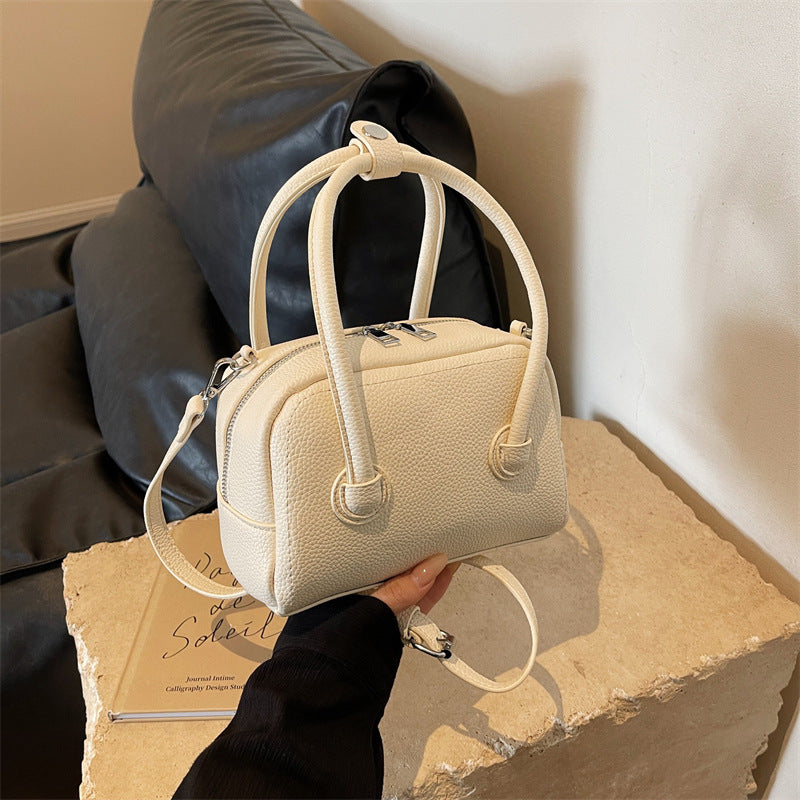 Sac à main décontracté à motif litchi de couleur unie pour femme