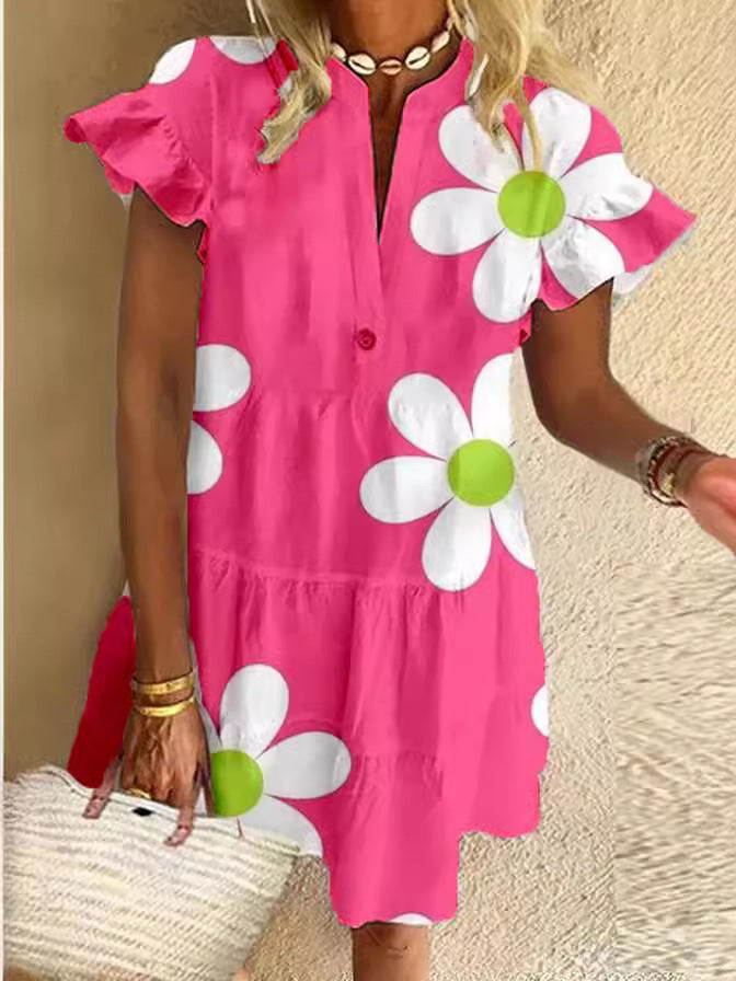 Robe imprimée décontractée à col en V pour femme
