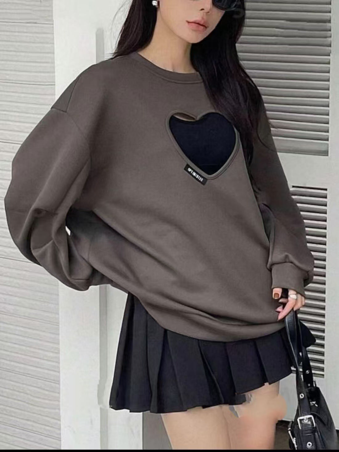Women Autumn Winter Bat Sleeve Hollow Heart Sweatshirt