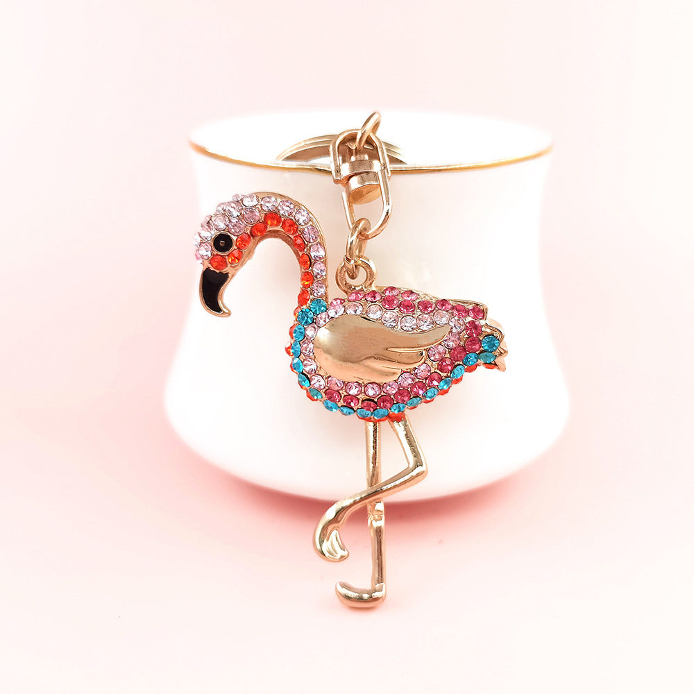 Multicolor Flamingo Rhinestone Keychain - Modern Style Alloy Accessory