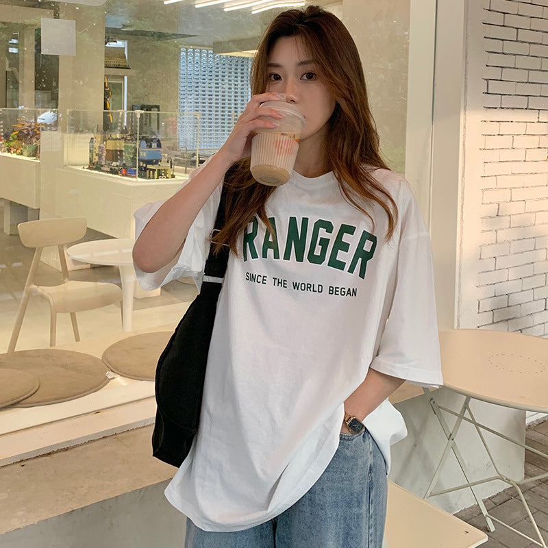 Women Casual Letter Print Cotton Loose T-Shirt