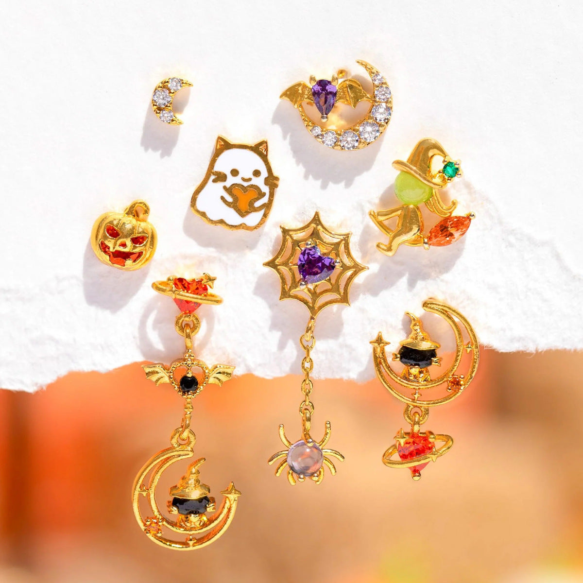 Halloween Black Cat Pumpkin Skull Stud Earrings