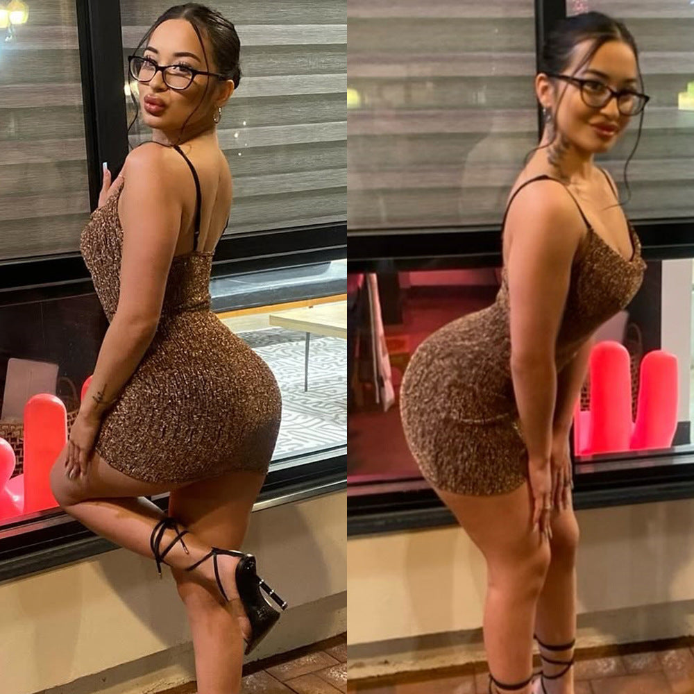 Women Sexy Shiny Strap Bodycon Dress