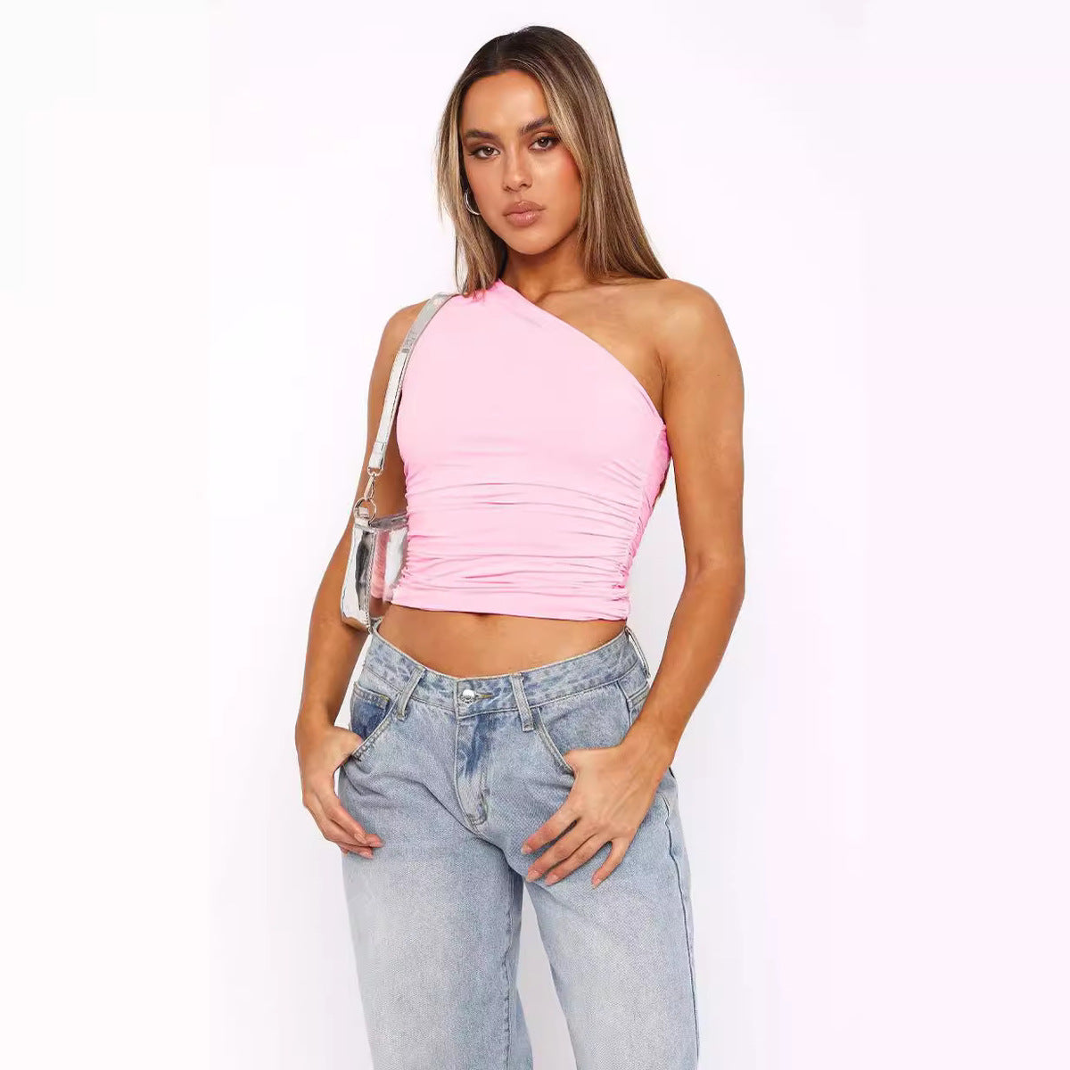 Camiseta sin mangas con estampado tie-dye de un solo hombro para mujer Y2K