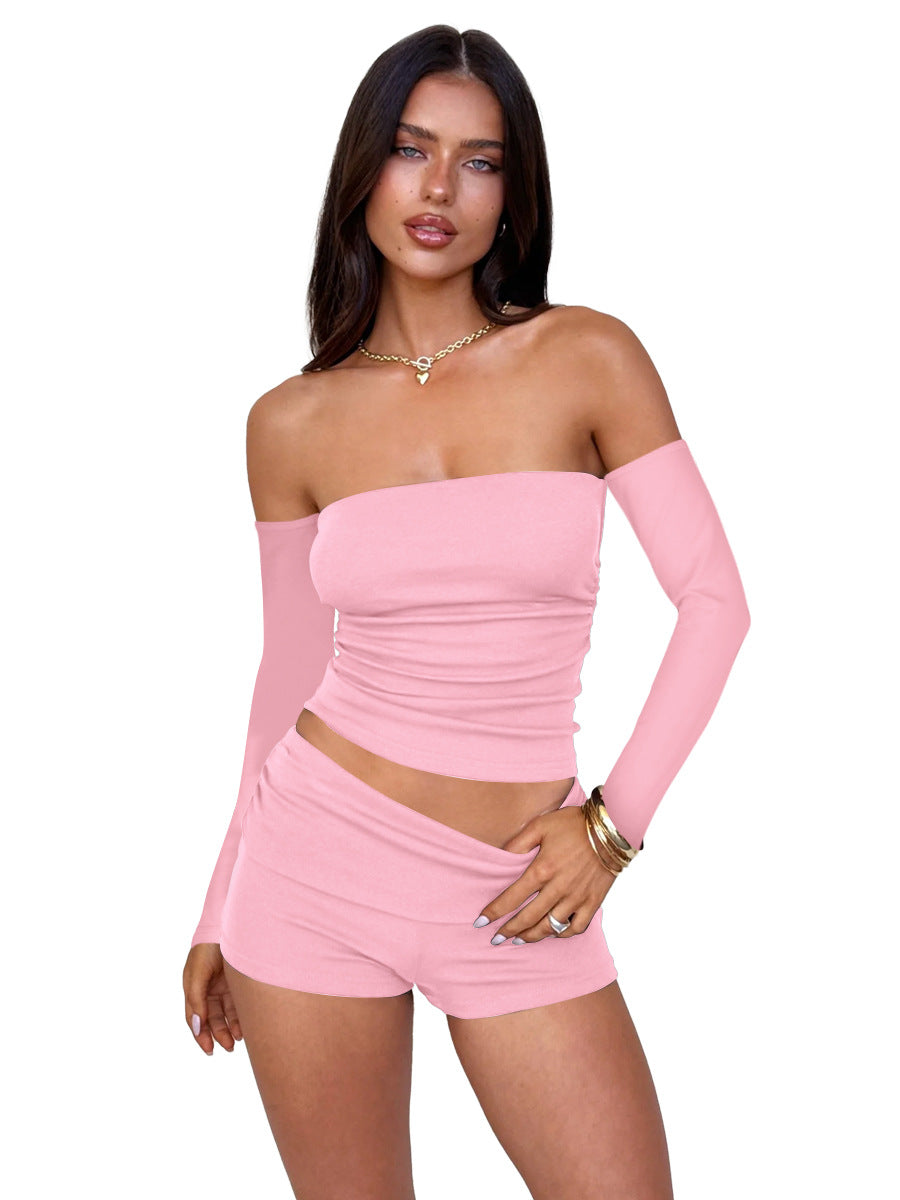Top sexy de color sólido con hombros descubiertos para mujer