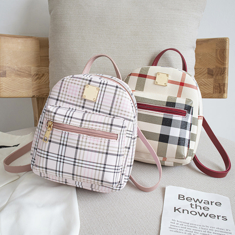 Women Casual Plaid Backpack with PU Material