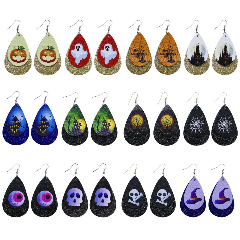 Pendientes de calavera con purpurina para Halloween para mujer