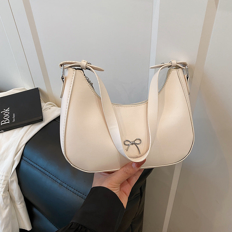 Women Casual Solid Color Shoulder Bag with Bowknot Decoration