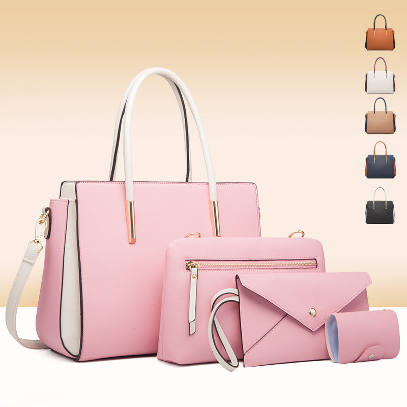 Conjuntos de bolsos de moda con bloques de color, bolsos de hombro de PU para mujer