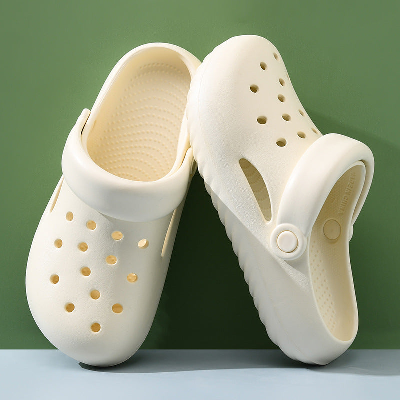 Zapatillas de suela gruesa con agujeros para mujer, informales, de color liso, a la moda