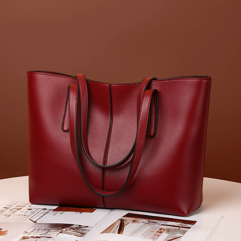 Sac fourre-tout en PU de grande capacité pour femme, couleur unie, avec fermeture éclair