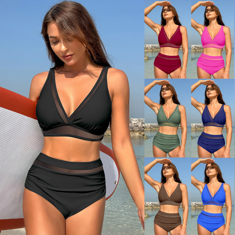 Traje de baño de vacaciones para mujer, bikini sexy de cintura alta con abertura