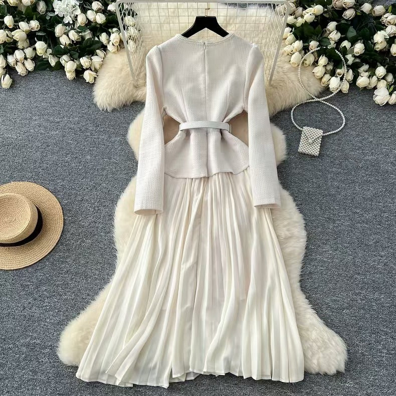 Women Fashion Elegant Stitching Square Neck Long-Sleeve Dress