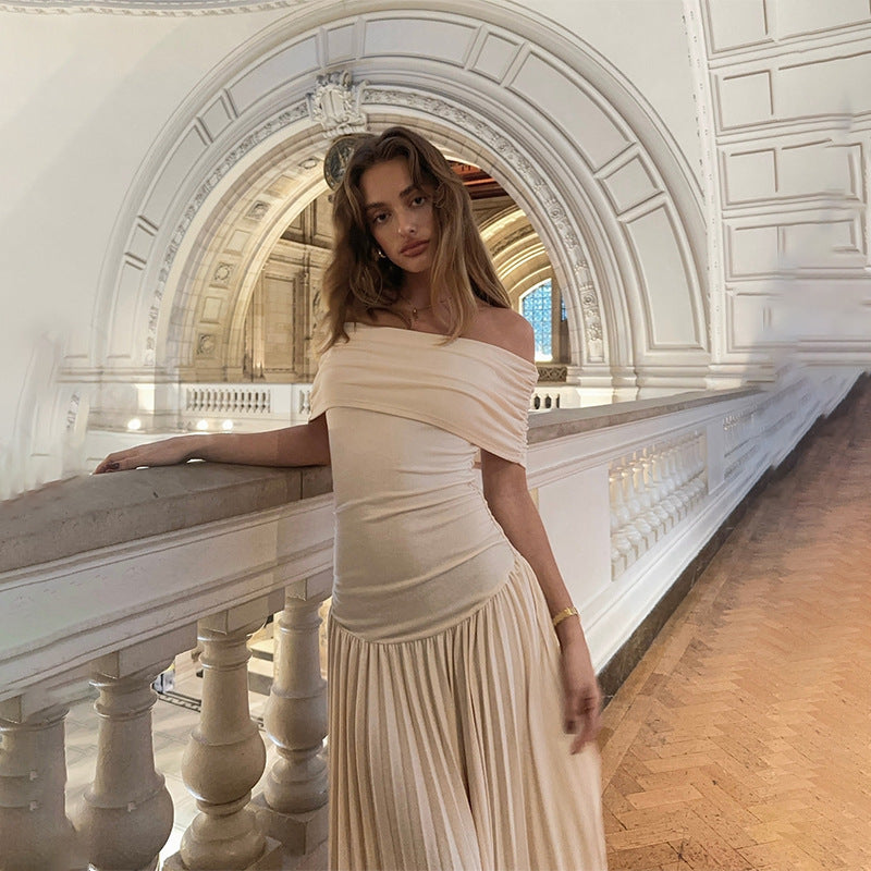 Women Elegant Solid Color Off-Shoulder Maxi Dress