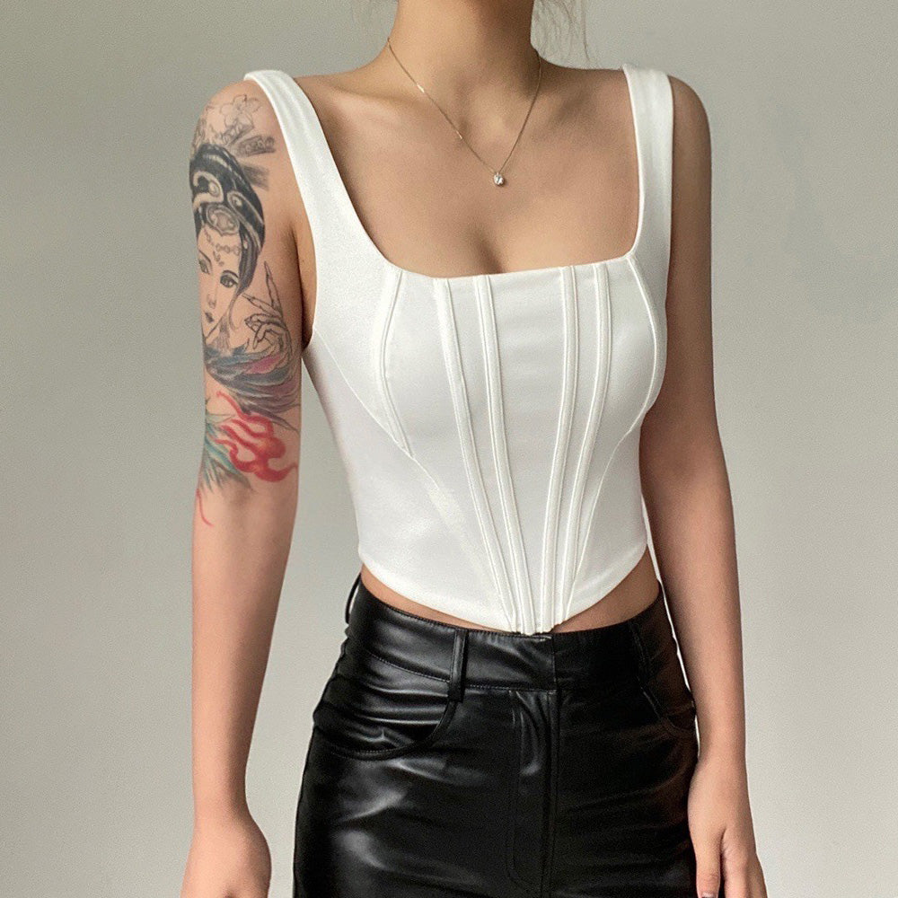 Women Fashion Sexy Solid Color Slim Fit Corset Crop Top