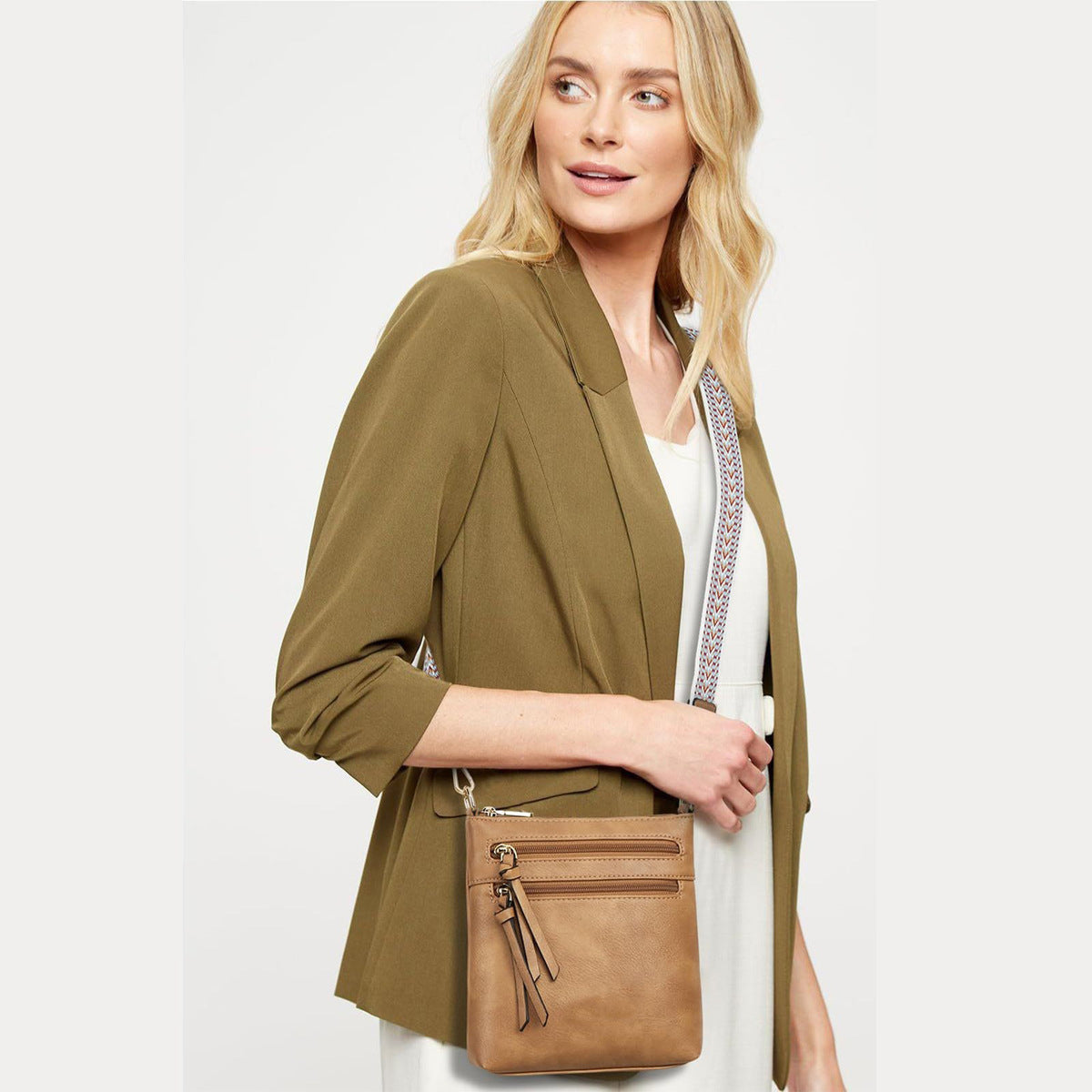 Women Multi-Zipper Pocket Vertical Crossbody Bag