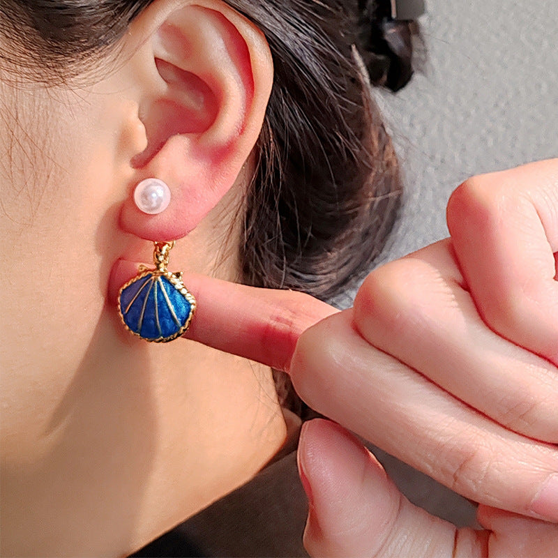 Fashion Pearl Shell Sea Earrings Steel Titanium