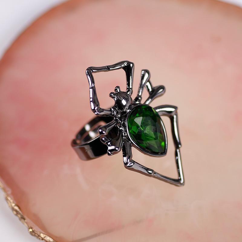Halloween Women Fashion Vintage Hollow Gem Spider Ring