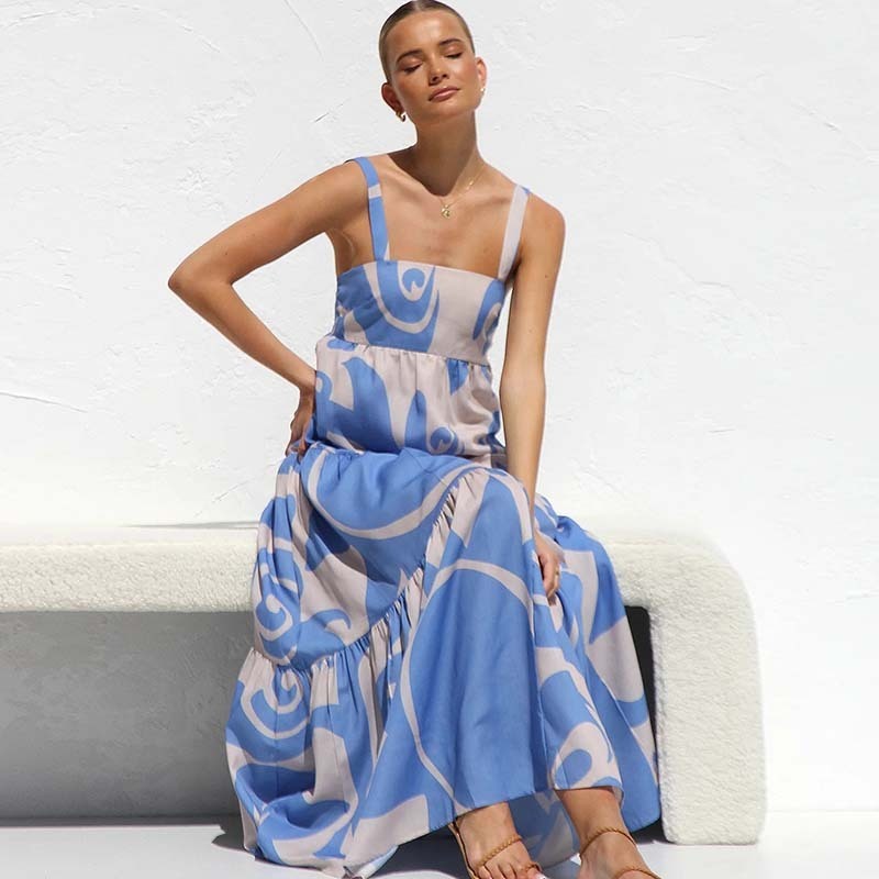Robe longue décontractée à imprimé bohème pour femme, idéale pour les vacances d'été