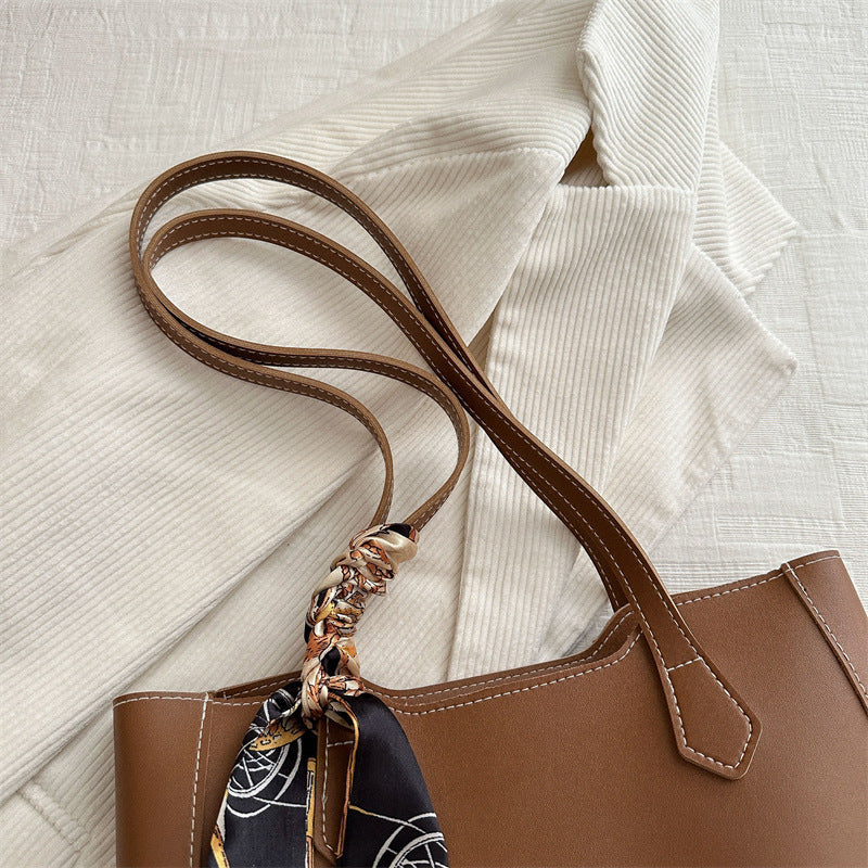 Sac fourre-tout décontracté à ruban de couleur unie pour femme